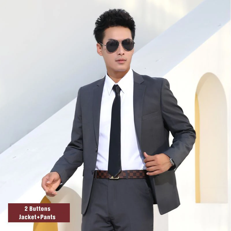 Shenrun Men Suits Slim Business Formal Casual Classic Suit Wedding Groom Party Prom Single Breasted Color Black Gray Navy Blue - Цвет: Gray 2