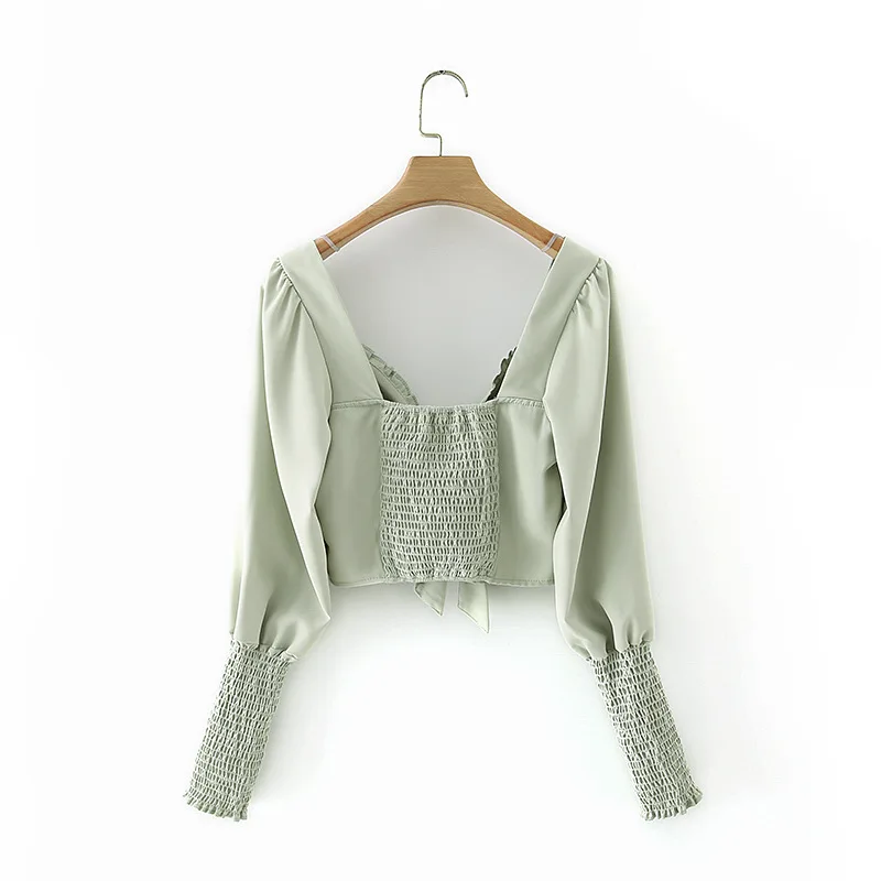 

Spring and autumn new women's French square collar chest bow bubble sleeve shirt woman harajuku y2k aesthetic