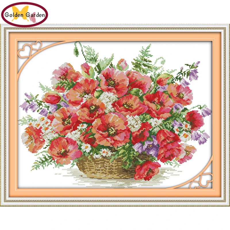 

GG Poppy Basket Pattern Counted Cross Stitch 11CT14CT DIY Handicraft Cross Stitch Kit Embroidery Needlework for Home Decoration