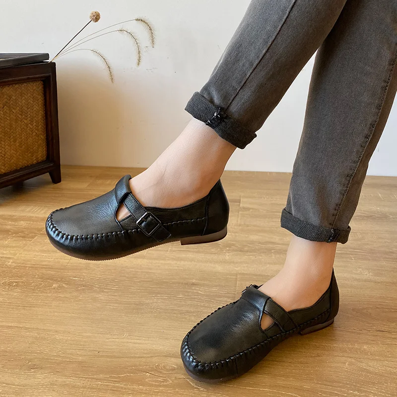 

flats women shoes genuine leather flat shoes women black casual shoes Comfortable mom leather shoes Loafers tenis feminino