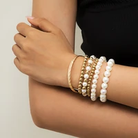 bohemian ethnic ccb beaded chain bracelets bangles for women fashion gold imitation pearl bracelets on hand party jewelry