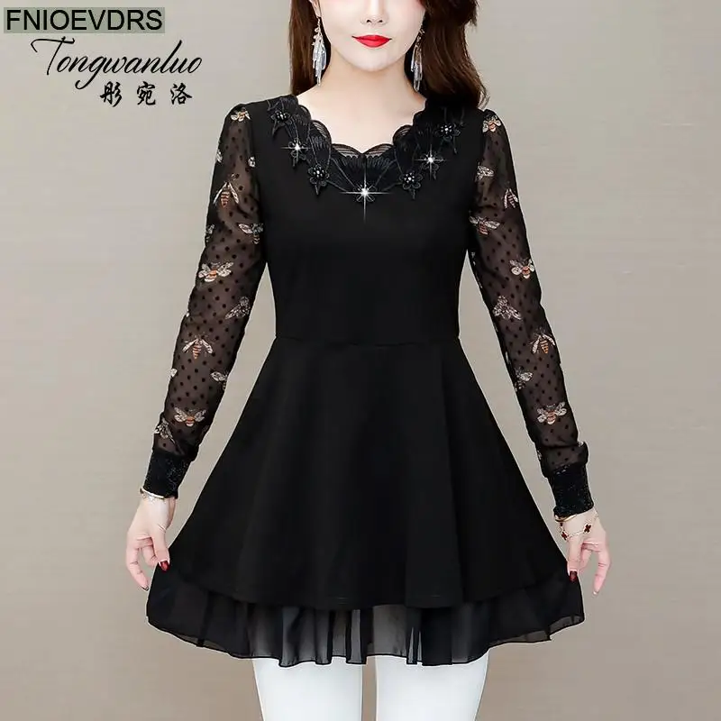 Блузка Женская Осенняя Длинная с цветочным принтом свободного покроя | одежда