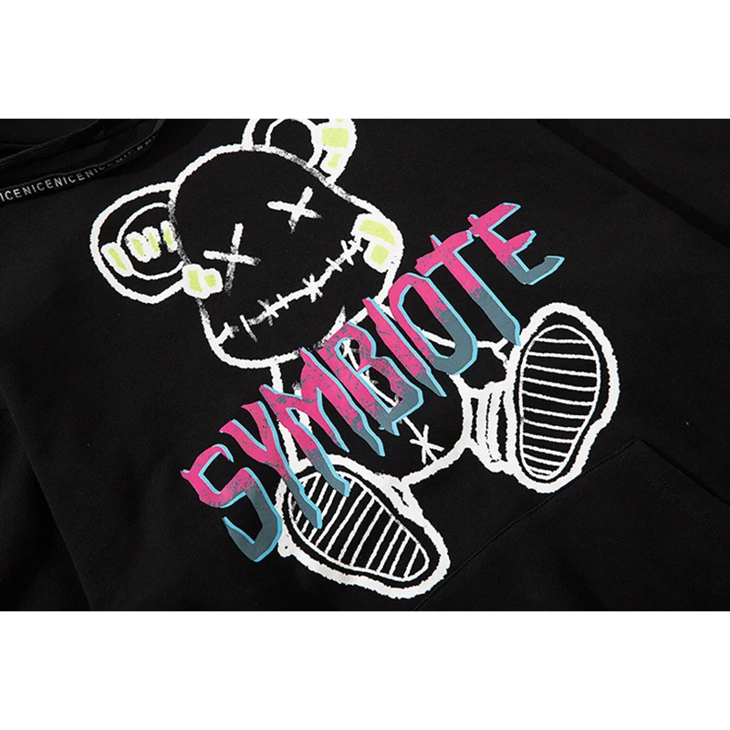 

Men Streetwear Hip Hop Hoodie Sweatshirt Funny Umbrella Bear Print Pullover Harajuku Cotton 2020 Autumn Fleece Sweat Shirt Black
