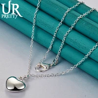 urpretty 925 sterling silver solid heart pendant necklace 1618202224262830 inch snake chain for woman wedding jewelry