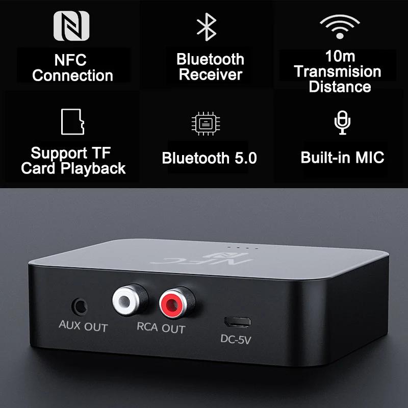 Bluetooth 5 0 приемник NFC RCA AUX 3 мм разъем беспроводной аудио адаптер Поддержка TF карты