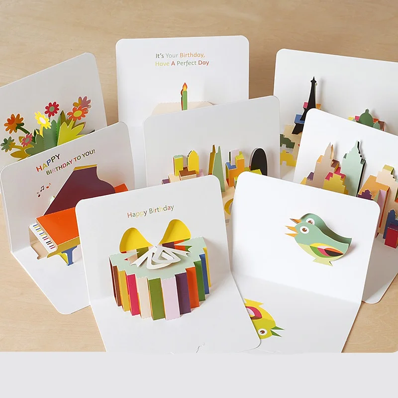 

3D Pop-Up Cards Birthday Card Thank-you Girl Kids Wife Husband Birthday Gift Cake Greeting Card Postcards Gifts Card