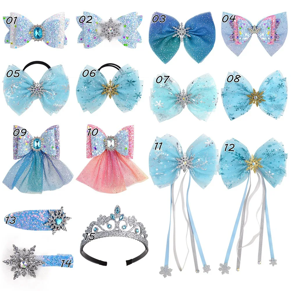 

10 pcs/lot, Ice Snow Series Set Hairpins For Girls Kid Bow Ribbon Shiny Lovely Children Hair Clips Hair Accessories Headbands