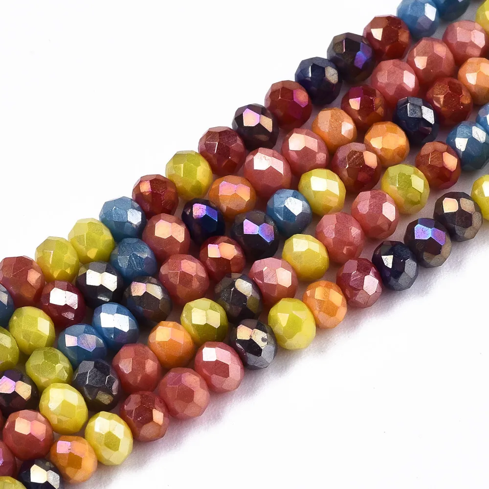 

1 Strand Opaque Glass Beads Strands Faceted AB Color Plated Rondelle Mixed Color 3.5x3mm Hole: 0.8mm about 140~144pcs/strand