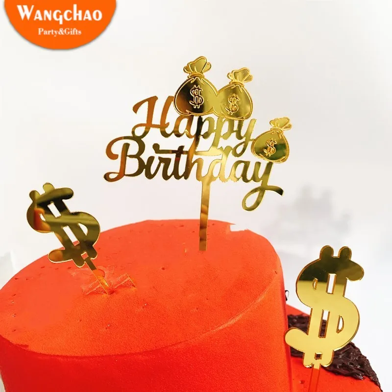 

Acrylic Double Embossed Money Bag Cake Topper Adult Kids Happy Birthday Birthday Party Supplies Cake Decorating Kids Favors