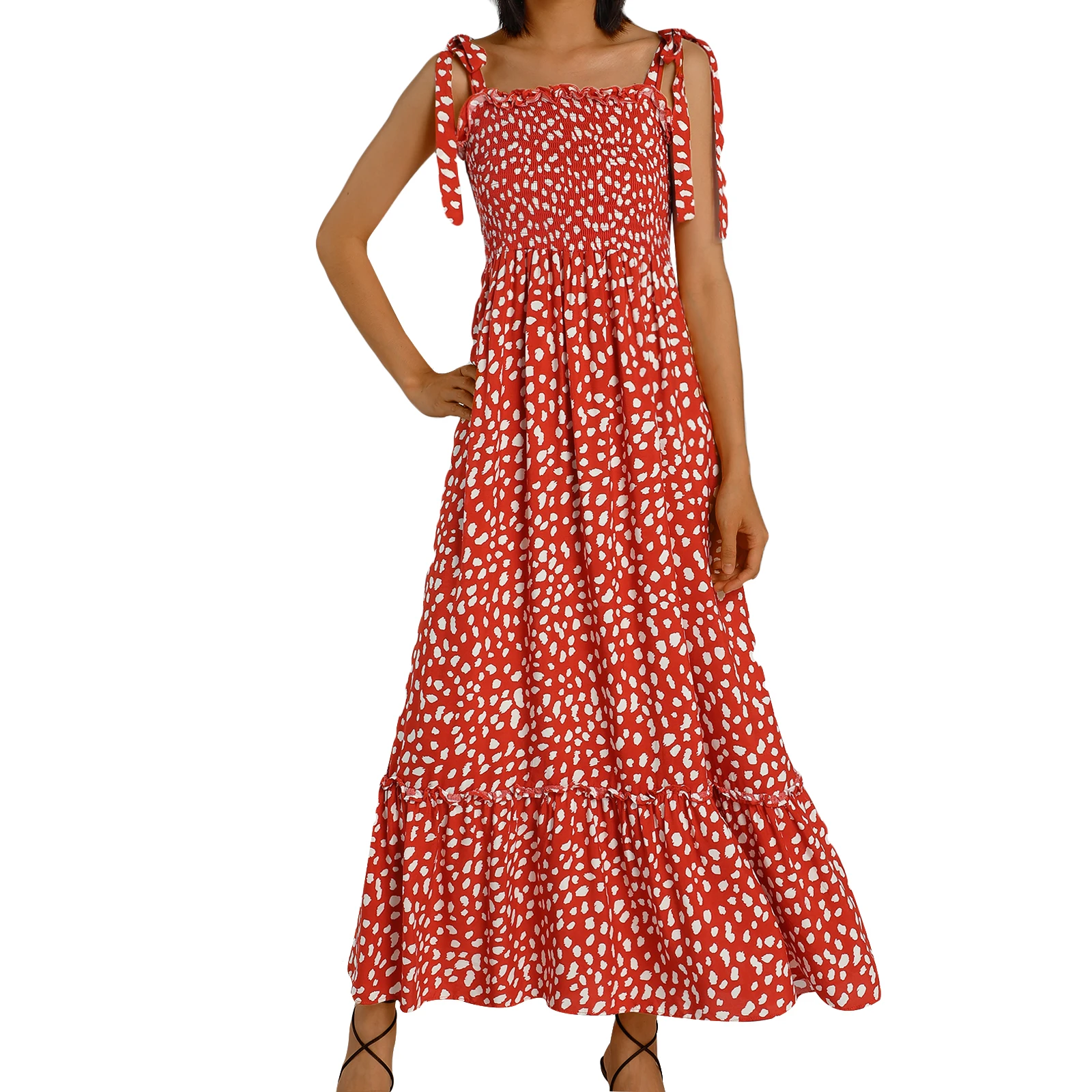 

Female Long Dress Floral Print Sleeveless Strappy Strap Sundress Summer Ladies Sling Backless Beach Dress Vestido