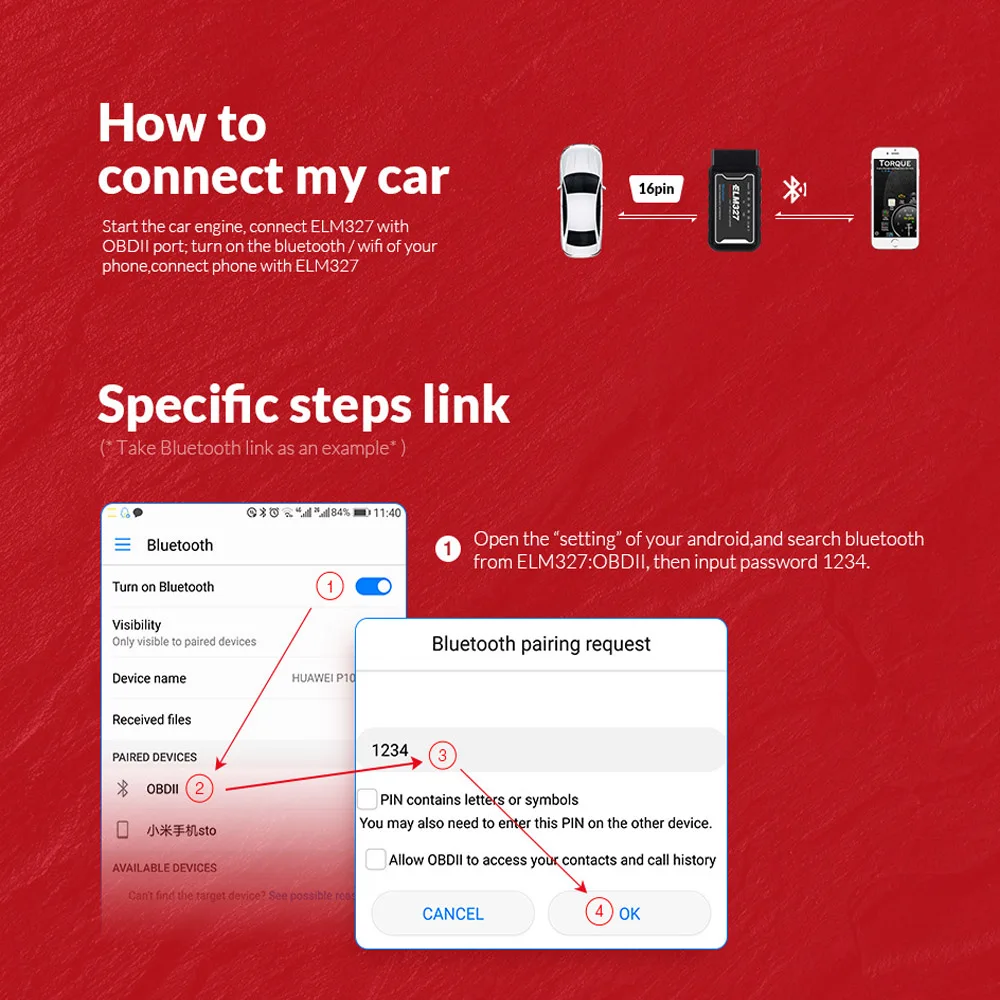 Диагностический адаптер интерфейса OBD 2 Bluetooth V1.5 для Android/ПК VW Polo/ EOS / Golf GTI Jetta Passat CC