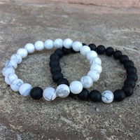 black frosted white turquoise couple hand decoration volcanic stone yoga two piece beaded bracelet