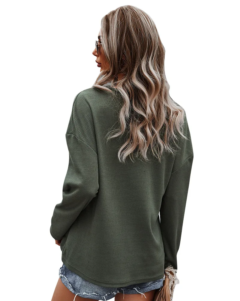 

2021 Autumn Women's Cloth Knit Sexy Tops V Neck Hole Pocket Long Sleeve Solid Slim Pullover Top Women Fashion Streetwear