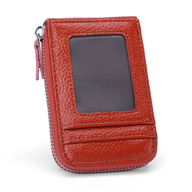 Genuine Leather Card Holder Cowhide ID Credit Card Rfid Multi-card Case Zipper Coin Money Bags Card Holder Card Case
