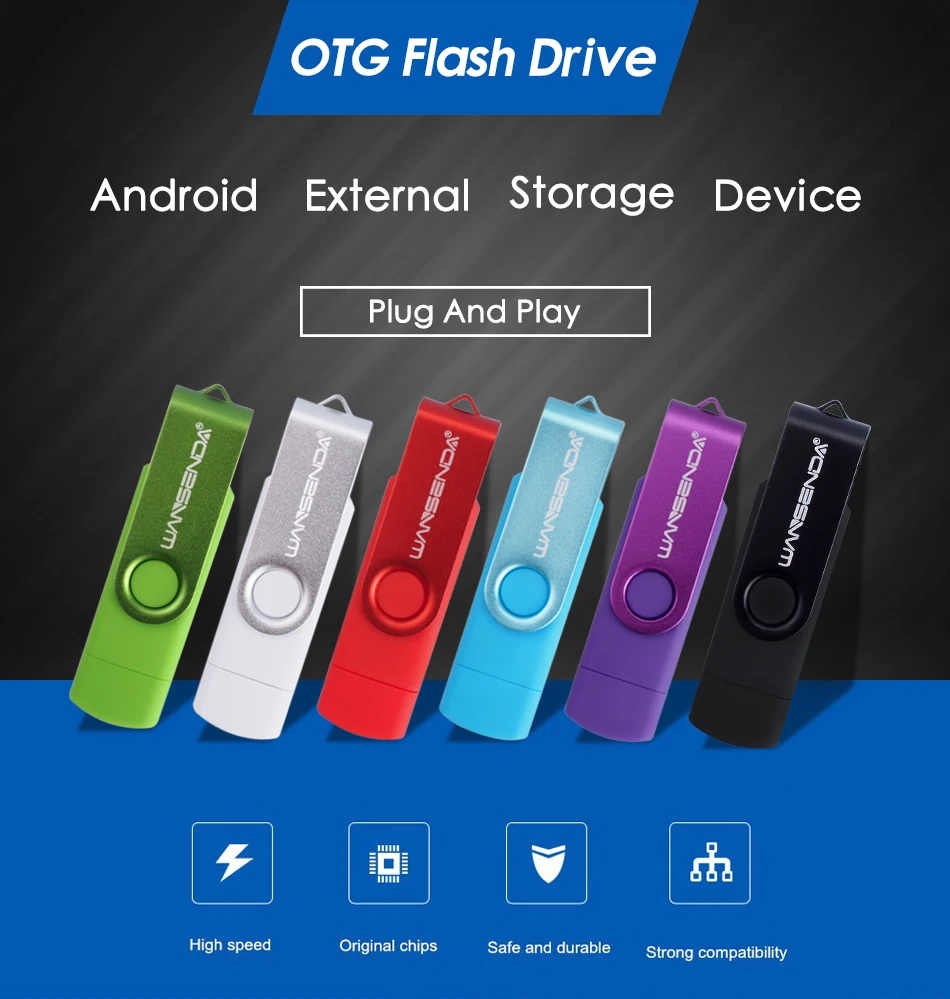 USB флеш-накопитель WANSENDA OTG, Вращающаяся ручка, 256 ГБ, 128 ГБ, 64 ГБ, 32 ГБ, 16 ГБ, 8 ГБ, 4 Гб, флешка, 2 в 1, карта памяти Micro USB