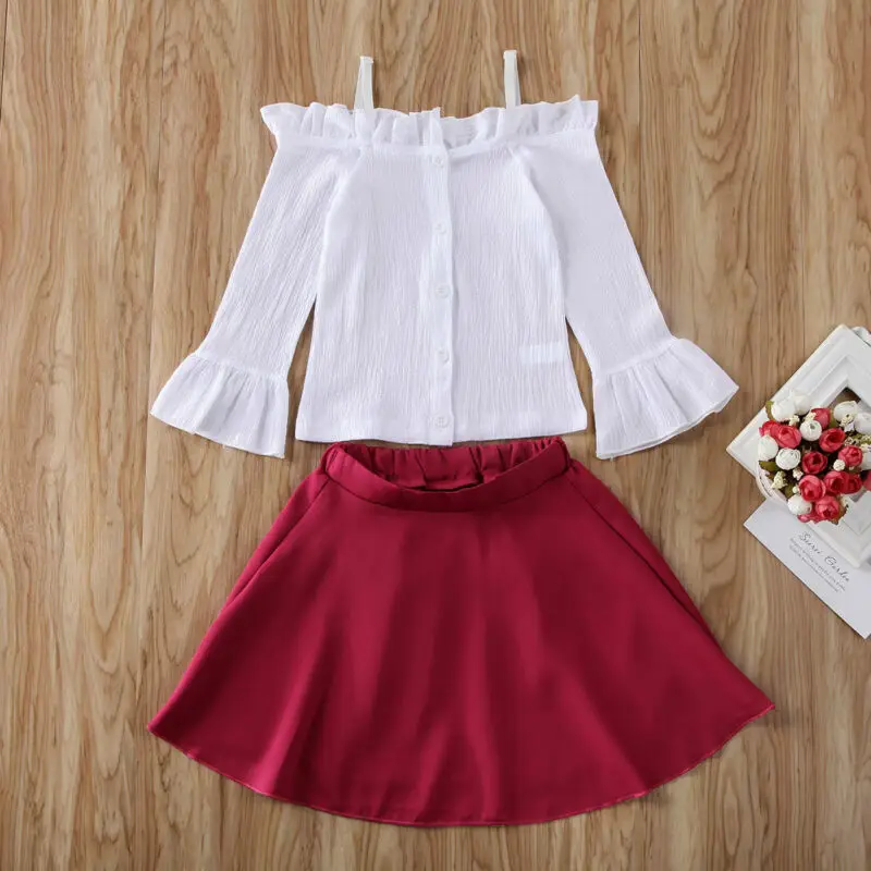 Топ на бретельках с открытыми плечами юбка оборками костюм для новорожденных