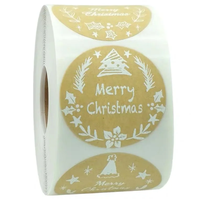 

500pcs Kraft Stickers Christmas Gift Decoration Sticker Package Stationery Stickers Festival Decor Thanks Stickers Seal Labels