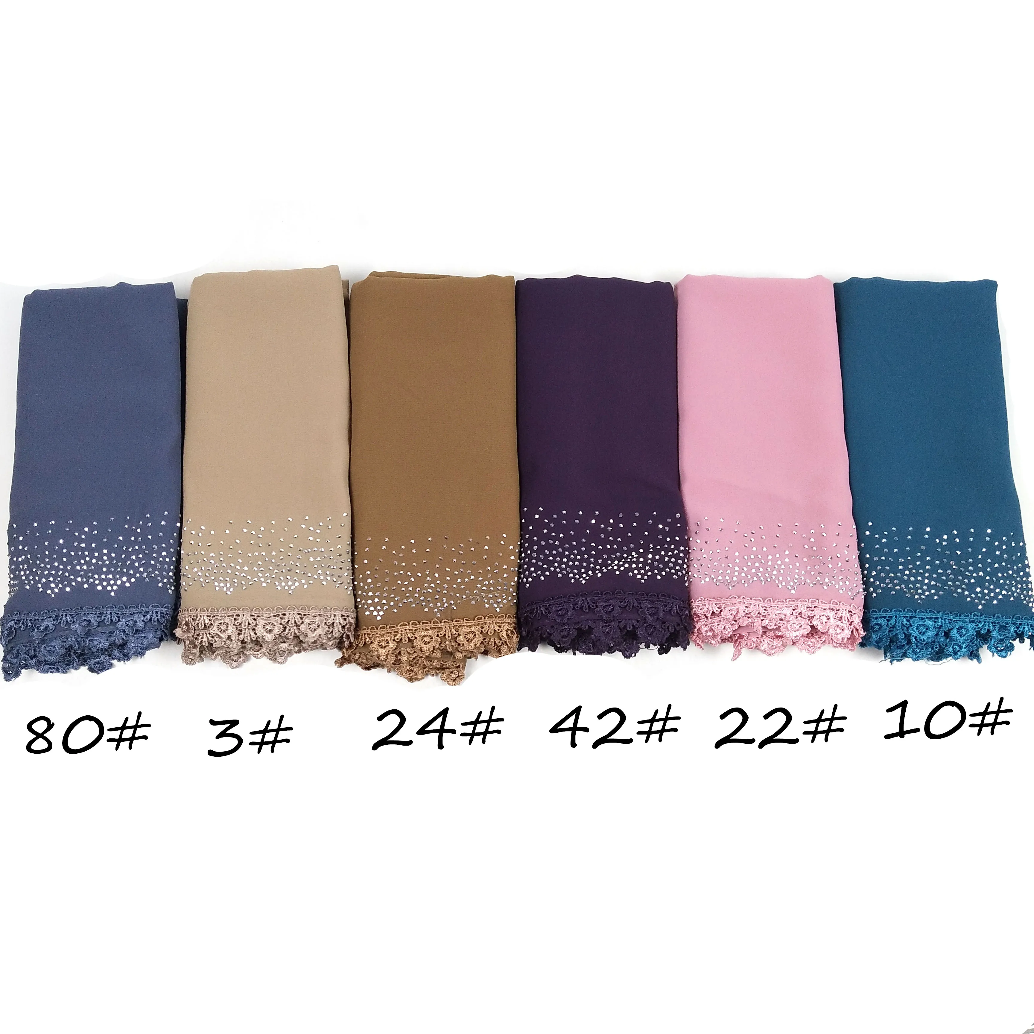 W3 10 шт. высококачественный шифоновый мусульманский хиджаб с бриллиантами