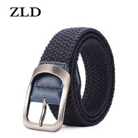 zld men and women elastic fabric woven casual belt pin buckle expandable braided stretch wild canvas simple and stylish belt