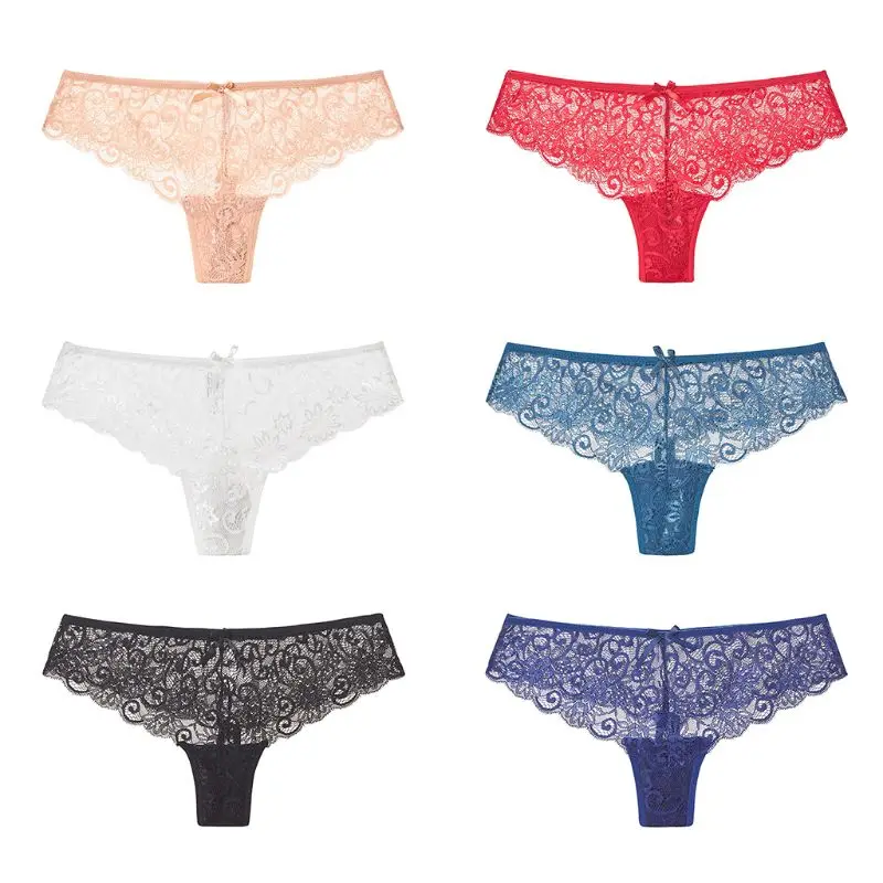 

Women Sexy Low Rise Seamless Panties Hollow Out Floral Lace Bowknot Underwear Briefs Lingerie