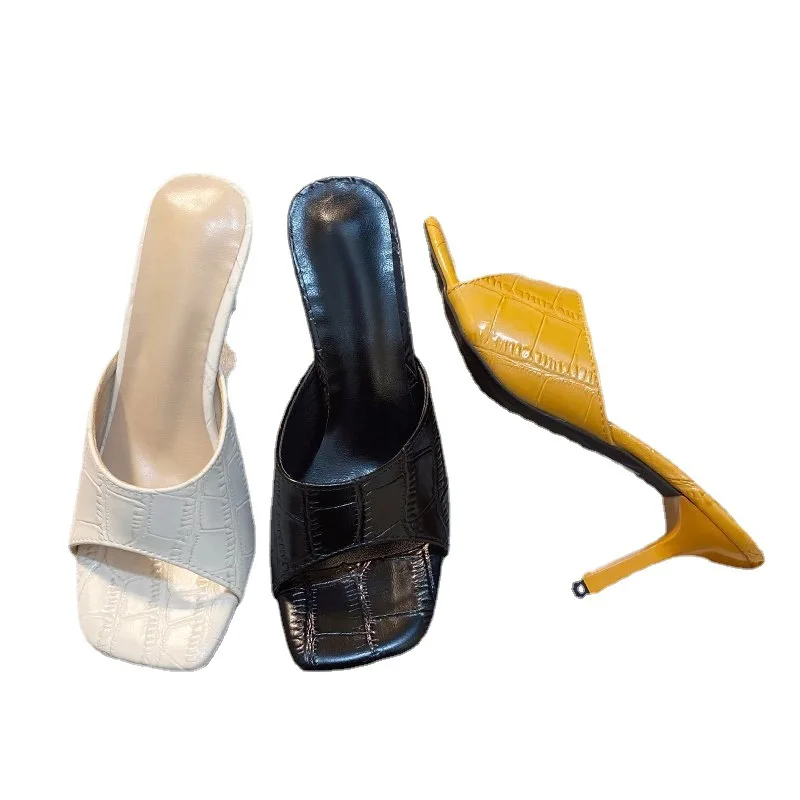 

Women Sandals 2021 Design Elegant Square Pumps Summer Outdoor Breathable Beach Shoes Gladiator 9CM Ladies Open Toes High Heels