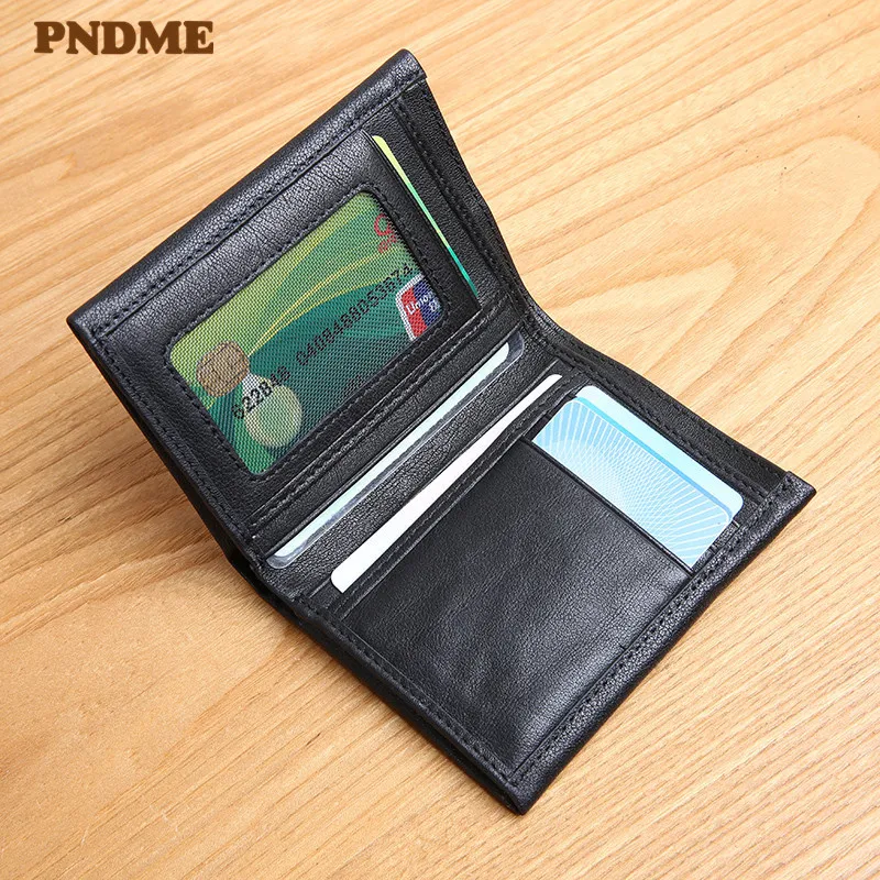 

Простой мужской черный кошелек PNDME из воловьей кожи, повседневный высококачественный кошелек из натуральной кожи для молодых студентов, ви...