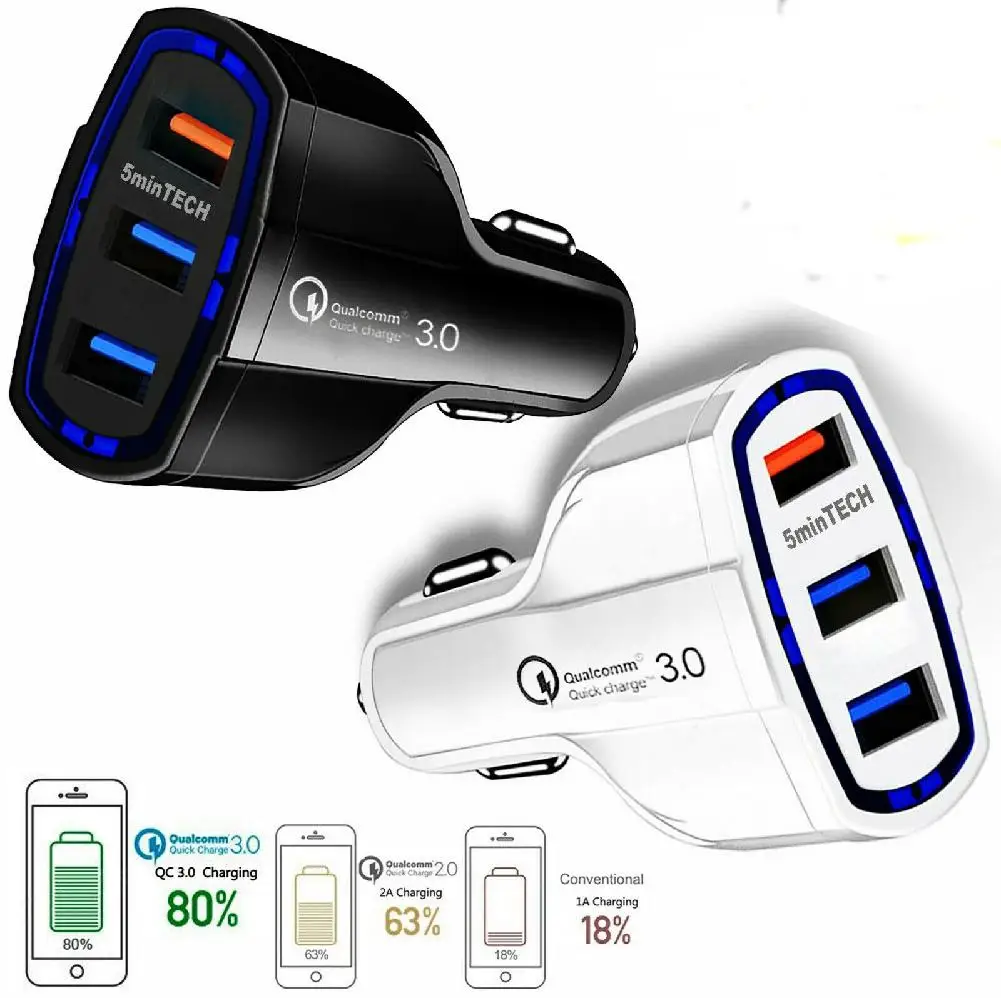 Автомобильное зарядное устройство 3 порта USB для iPhone Xiaomi Huawei Quick Charger 0 QC3.0 16 Вт