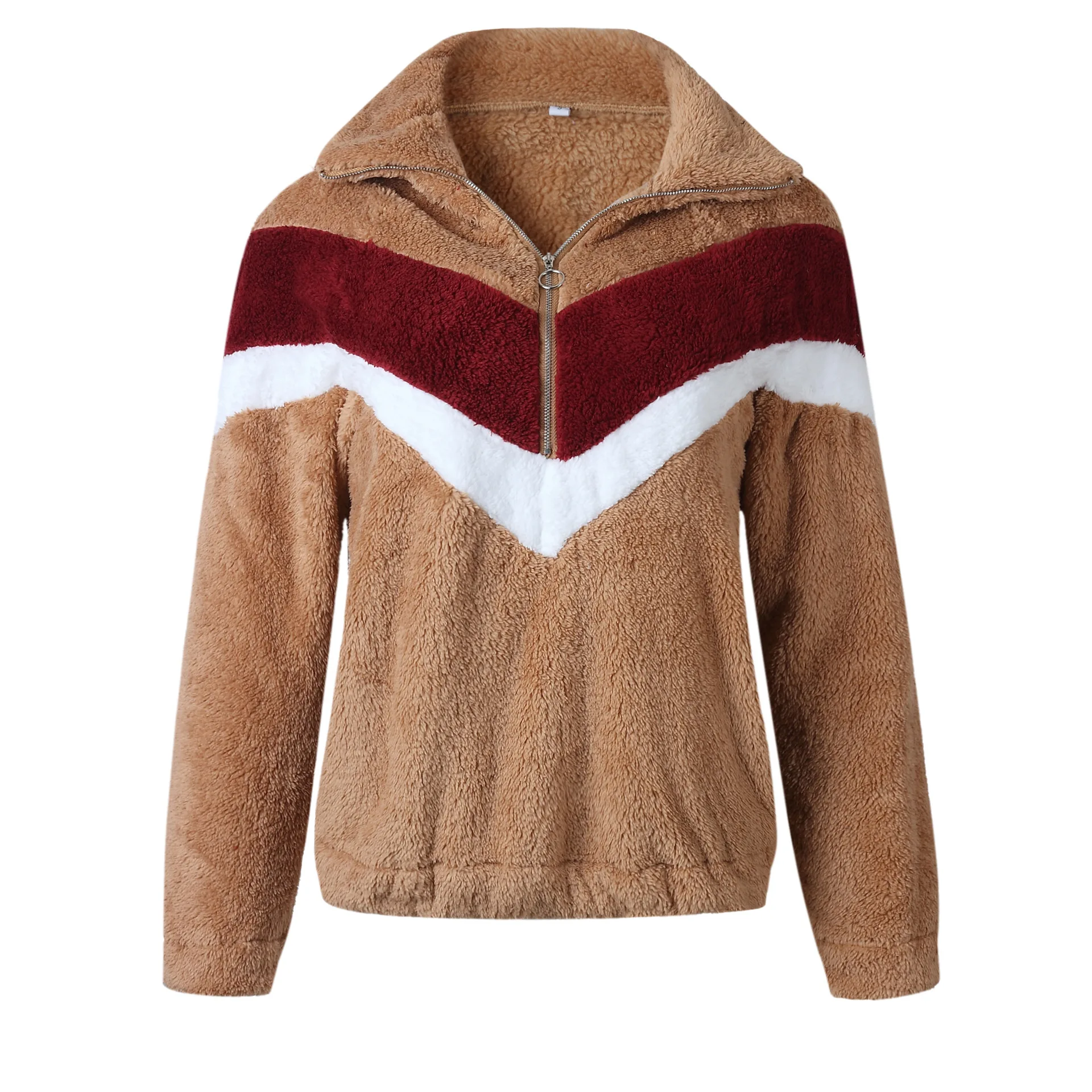 2019 Autumn Women Casual Mohair Pullover Zipper V Neck Fleece Sweater Fashion Sweet Loose Warm Winter Coat | Женская одежда