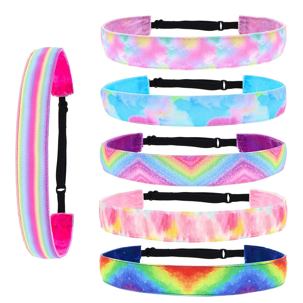 

Girls Solid Fabric Headband Turban Hairband Rainbow Non-slip 6PCS Kids Tie-dyed Hair Hoop Hair Accessories Headwear Headdress