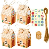 24 sets christmas house gift box kraft paper cookies candy bag snowflake tags 1 24 advent calendar stickers rope party supplies