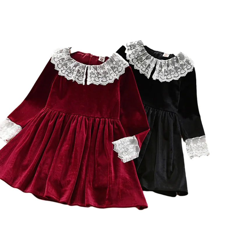 

Baby Girl Dress 2020 Gold Velvet Spring Autumn Toddler Girl Lace Collar Princess Elegant Vestido Party Birthday Girls Clothes