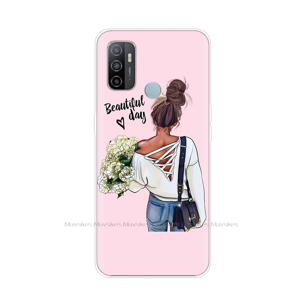 Silicone Case for OPPO A53 2020 Case A53 Full Protection for OPPOA53 A 53 Case Shockproof Cartoon Flower Painted TPU Phone Case