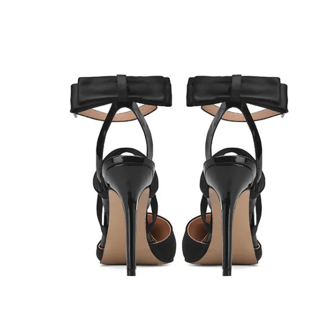 

Olomm 2020 Handmade Women Sandals Sexy Knot Stiletto Heels Sandals Pointed Toe Elegant Black Party Shoes Women US Plus Size 5-15