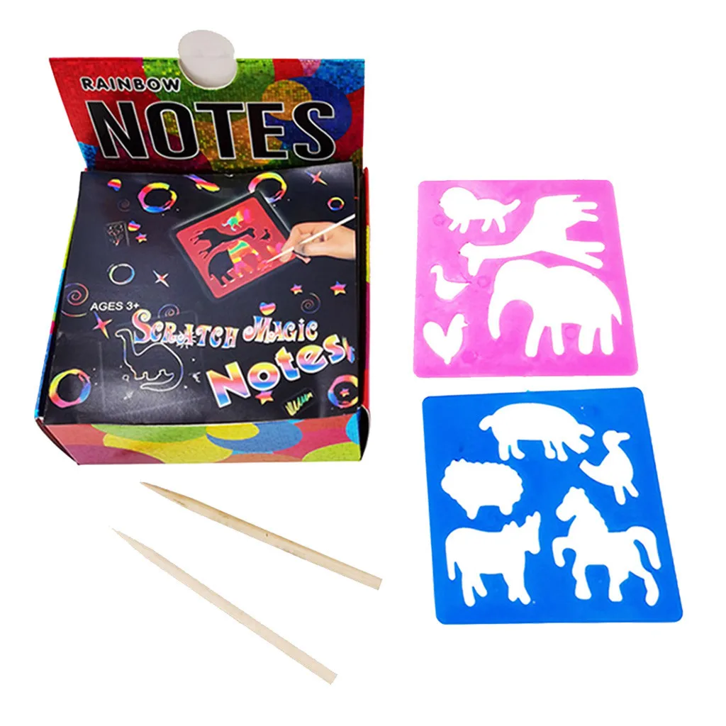 Scratch Notes Set Doodle Art With 100 Holographic Rainbow Paper 2 Stylus Stencils Magic montessori toys | Игрушки и хобби