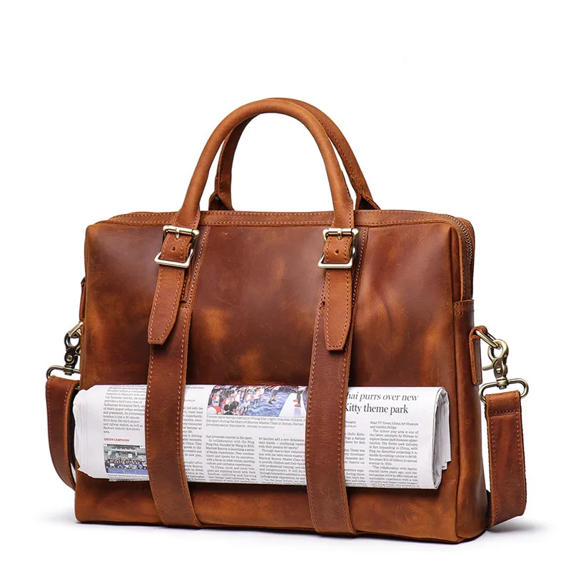 

Nesitu Highend New Vintage Brown Genuine Crazy Horse Leather A4 Office 14'' Laptop Men Briefcase Messenger Bag Portfolio M8996