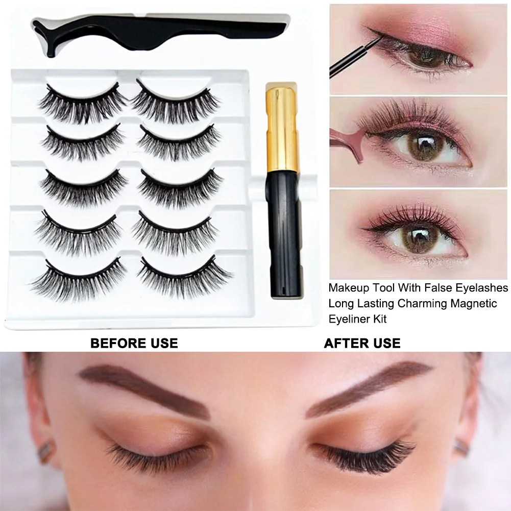 Easy Apply Extension Magnetic Eyeliner Kit Liquid Gift Long Lasting No Glue Reusable Makeup Tool Ultra Thin With False Eyelashes | Красота и