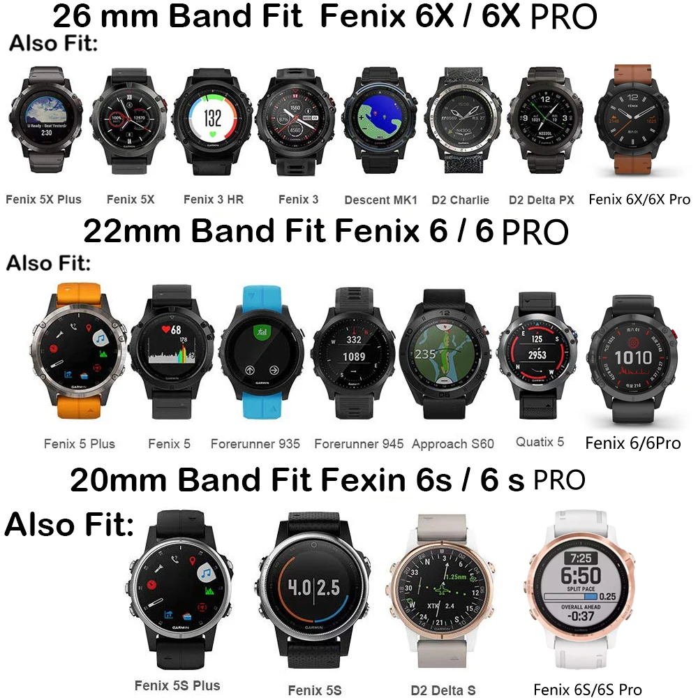 

Sport Silicone Watchband Wriststrap for Garmin Fenix 6X 6 6S Pro 5X 5 5S Plus 3HR MK1 20 22 26mm EasyFit Quick Release wirstband