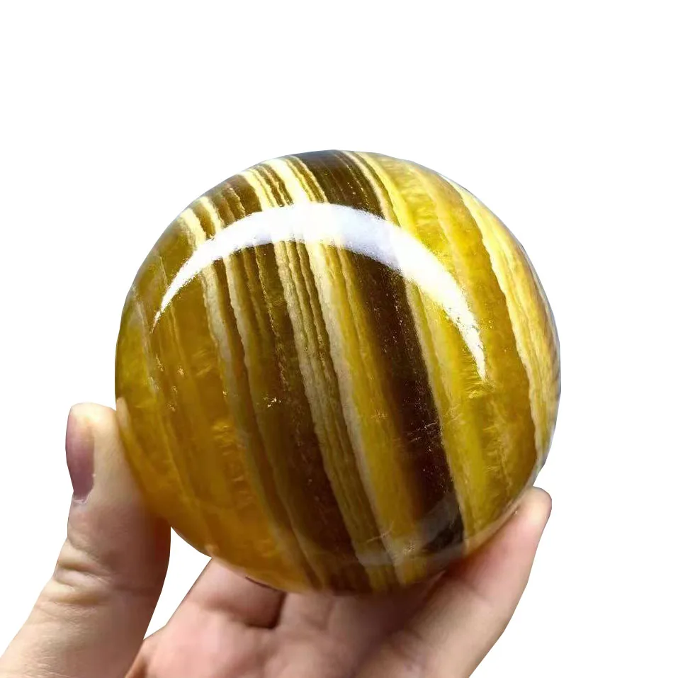 

60-65MM Natural Yellow Fluorite Sphere Healing Crystal Stone Ball Reiki Fengshui Ornaments For Room Decor