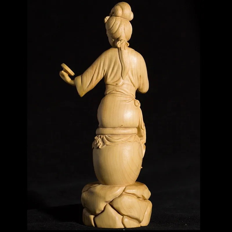 

Chinese Classical Beautiful Women Art Sculpture Boxwood Carved Beauty Figurine Handicrafts Wooden Girls Home Decoration R5116