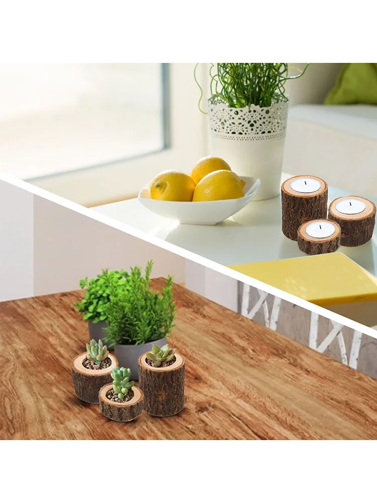 

3pcs/set Wooden Candlestick Succulent Plant Pot Creative Candle Holder Table Desktop Ornament Rustic Wedding Valentine Day Decor