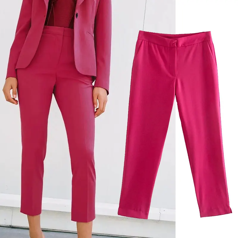 

Женские прямые брюки с боковыми карманами Za, винтажные повседневные брюки на молнии с высокой талией для офиса, 2021