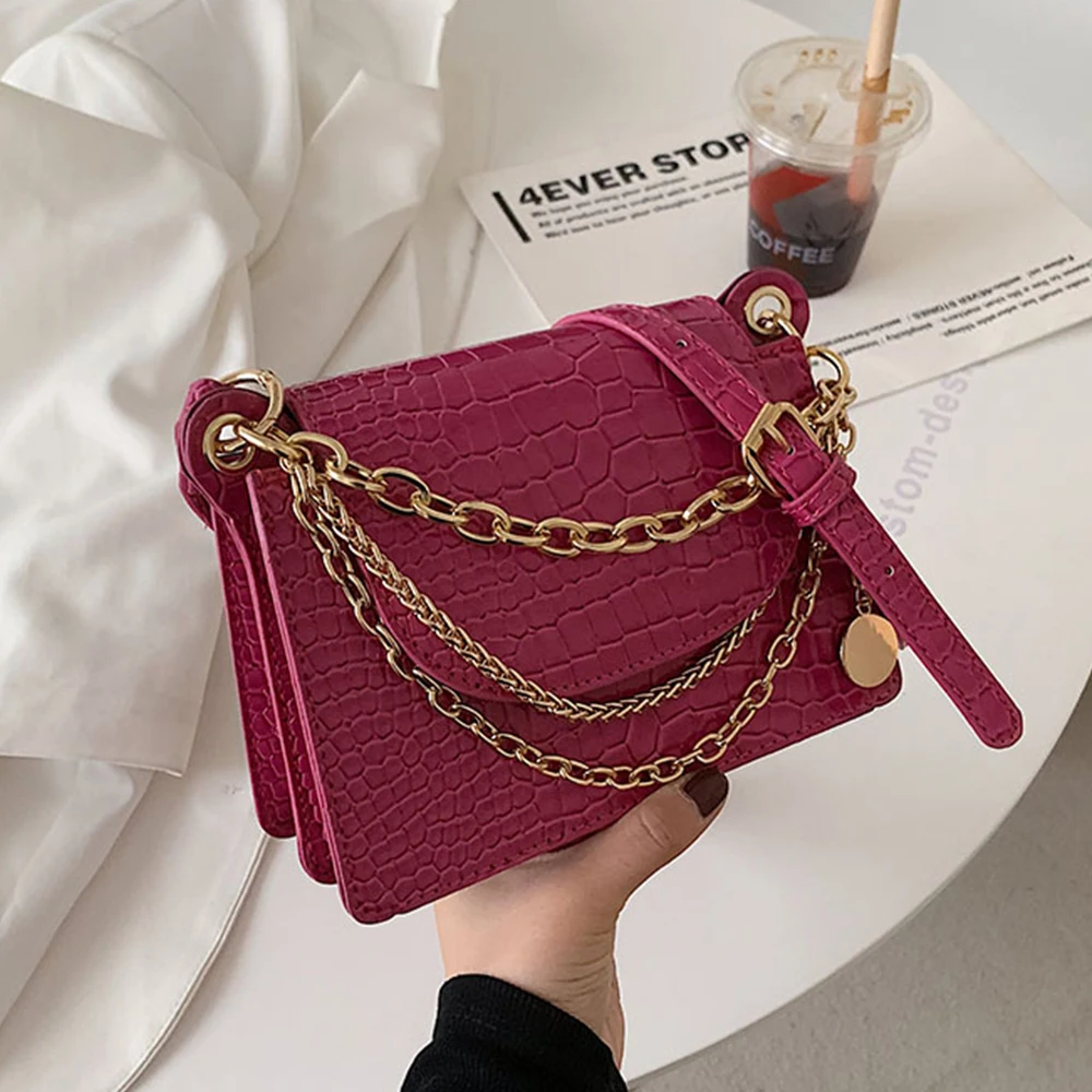 

2021 New Fashion Simple PU Leather Crossbody Bags For Women Crocodile Pattern Shoulder Messenger Bag Chain Travel Small Handbags