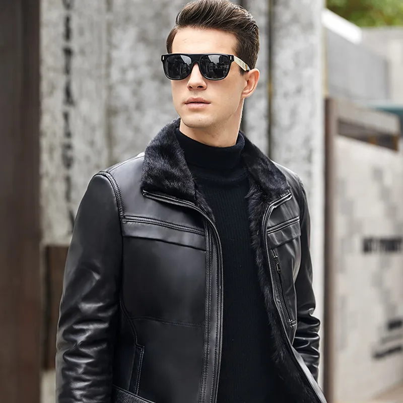 Куртка из натуральной кожи мужская зимняя куртка с подкладкой натурального меха