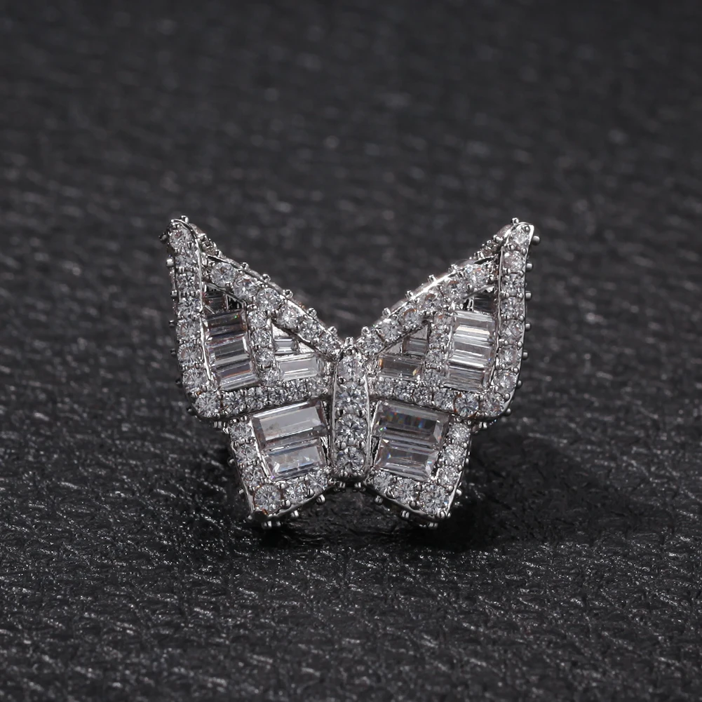 Uwin Бабочка CZ кольца микро проложенные Полный Bling Iced Out кубический циркон Роскошные модные ювелирные изделия Хип-хоп подарок