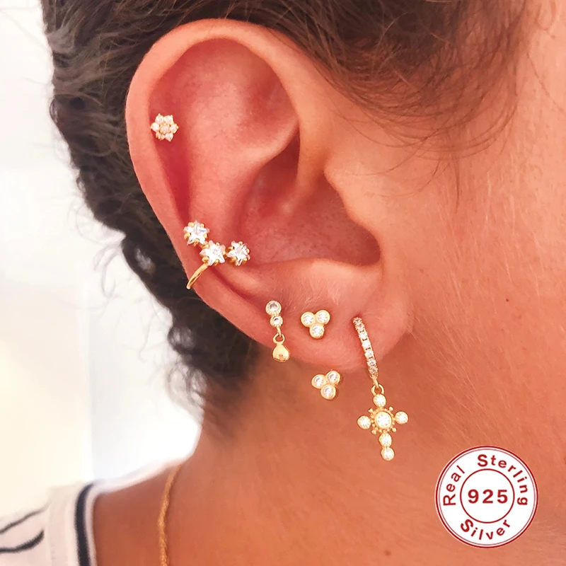 

BOAKO 925 Sterling Silver Earring Jewelry Bling CZ Hoop Earrings For Valentine's Day Engagement Pendant Earring Pendientes Cruz
