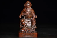 5 china collection old boxwood guan gong statue guan yu sitting on dragon chair wood carving door god incarnation of loyalty