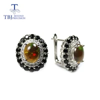 tbj black opal clasp earring oval cut 79mm gemstone jewelry 925 sterling silver for women best gift birthday