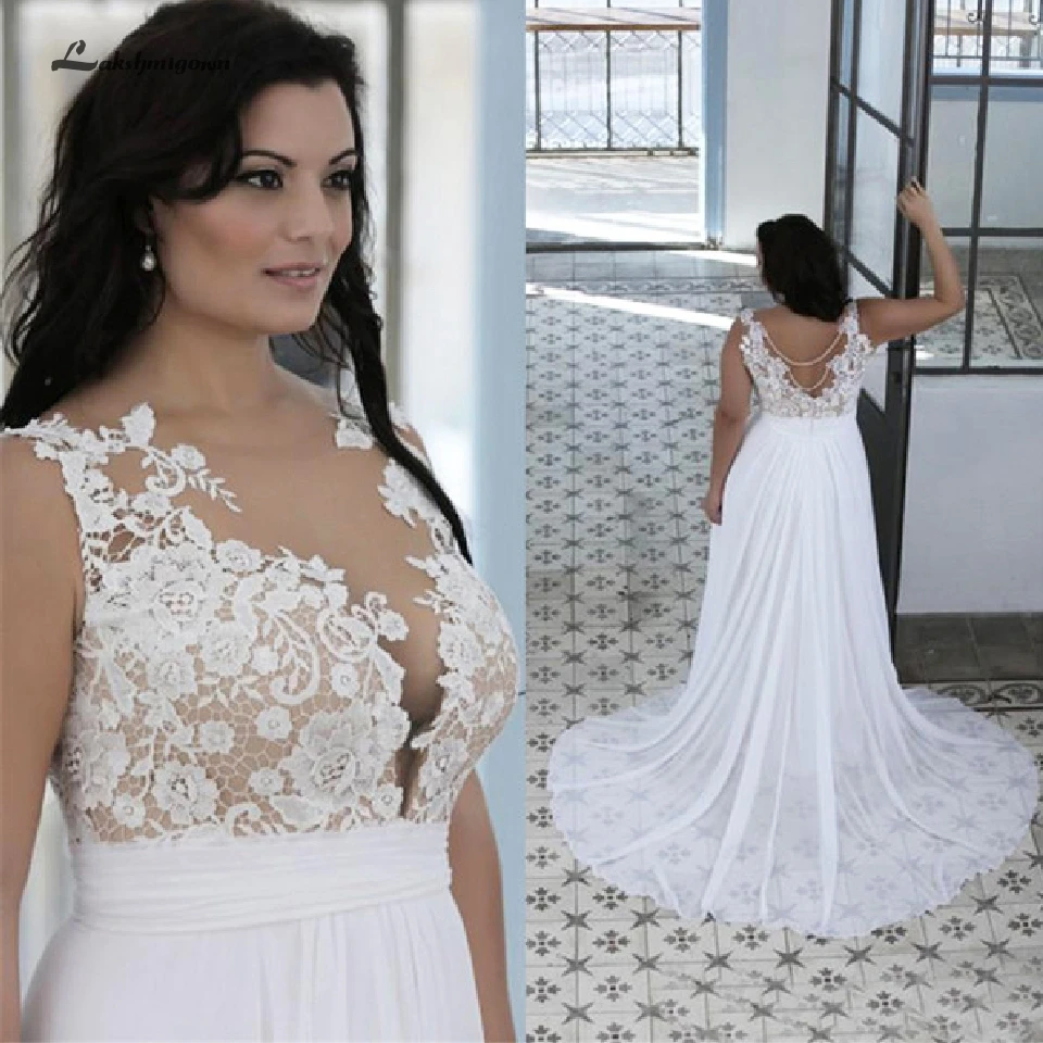 Lakshmigown ТРАПЕЦИЕВИДНОЕ шифоновое длинное свадебное платье размера плюс 2019 Robe de