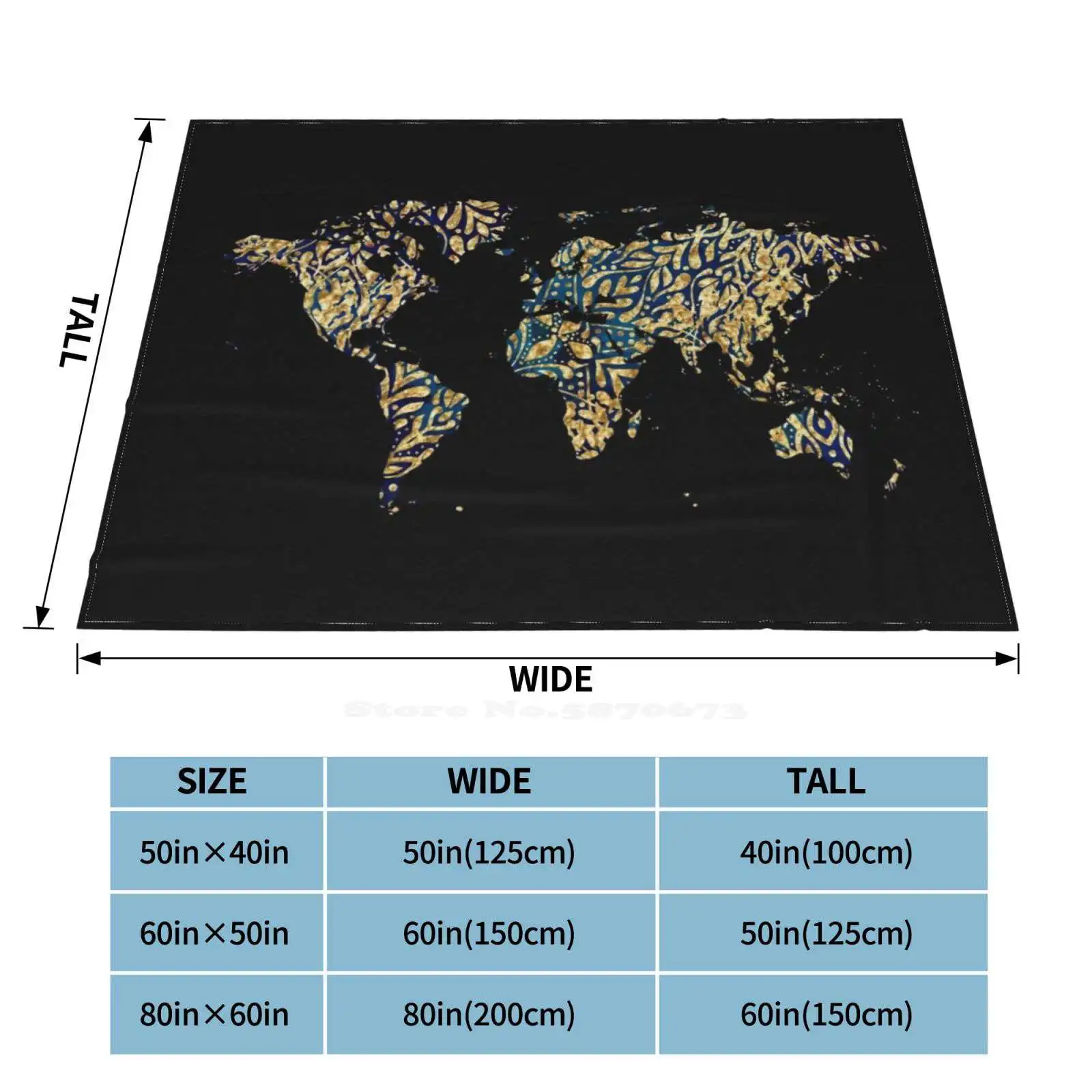 Карта мира золотистая и темно-синяя на черном Новое поступление модное