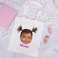 summer kawaii baby meow letter print female shopping tote casual large capacity cartoon women bags harajuku shoulder canvas bag